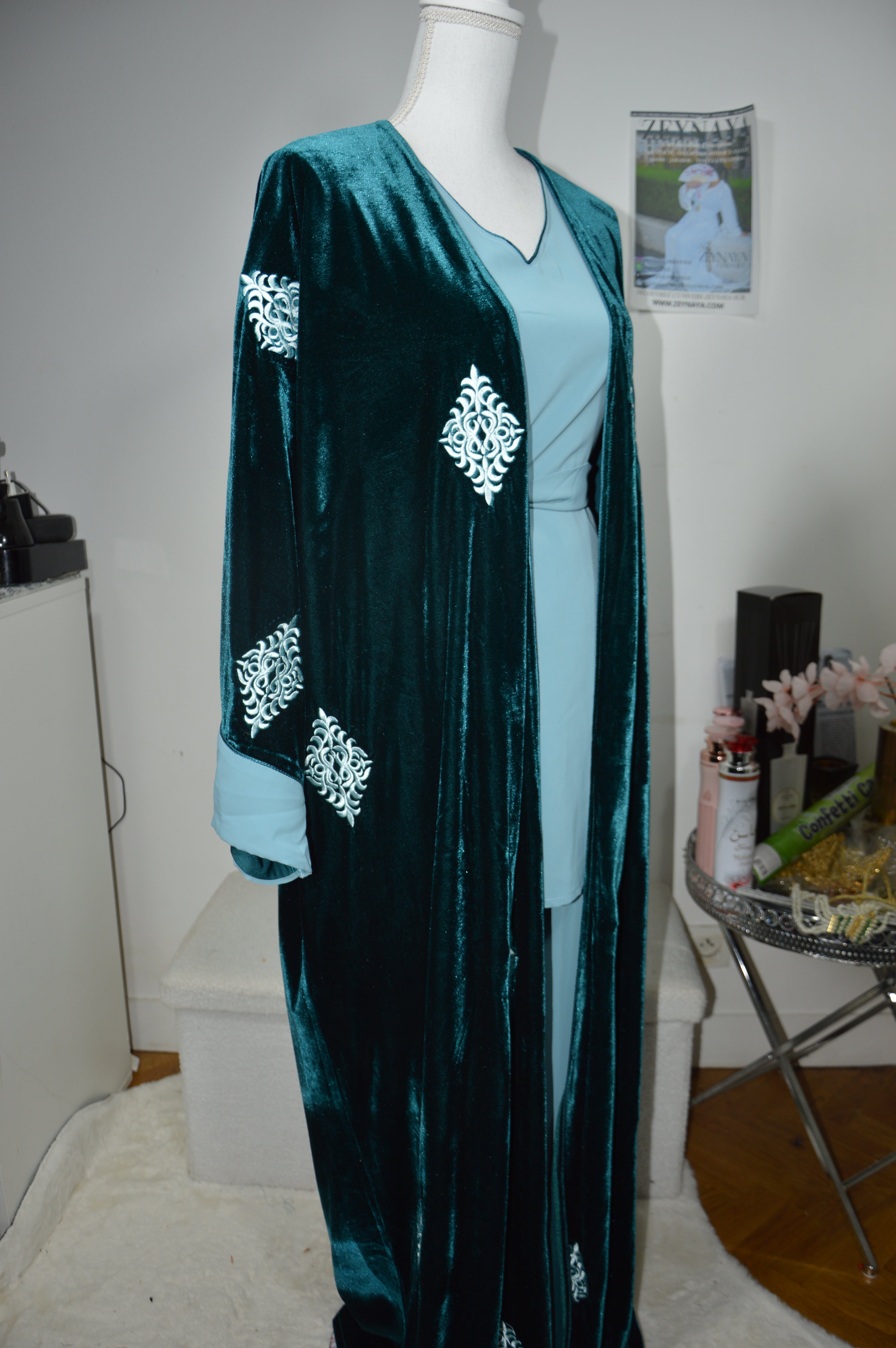 Kimono Velours 4 Pièces Luxe - Turquoise Précieux