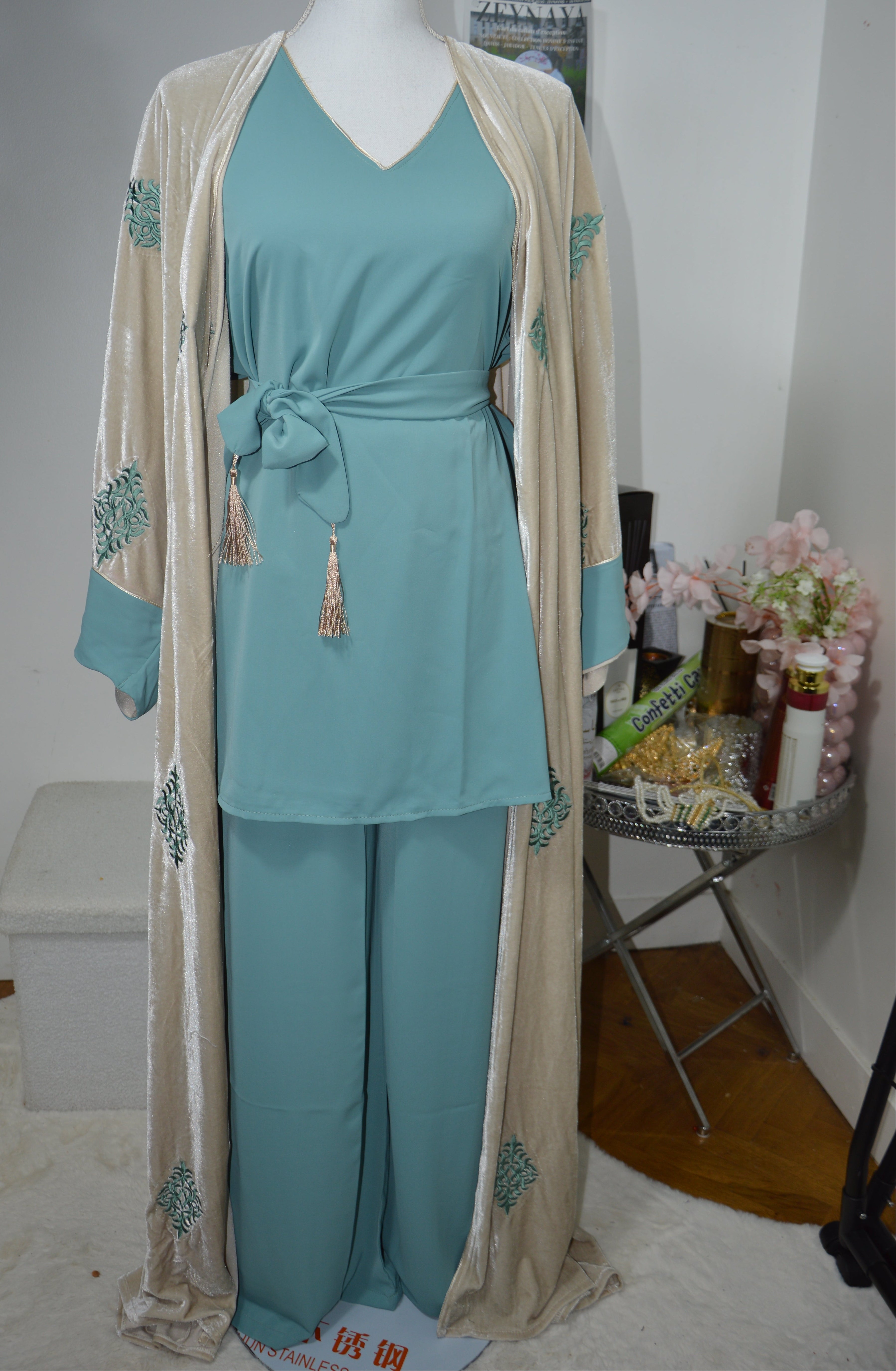 Kimono Velours 4 Pièces Luxe - Blanc Pur