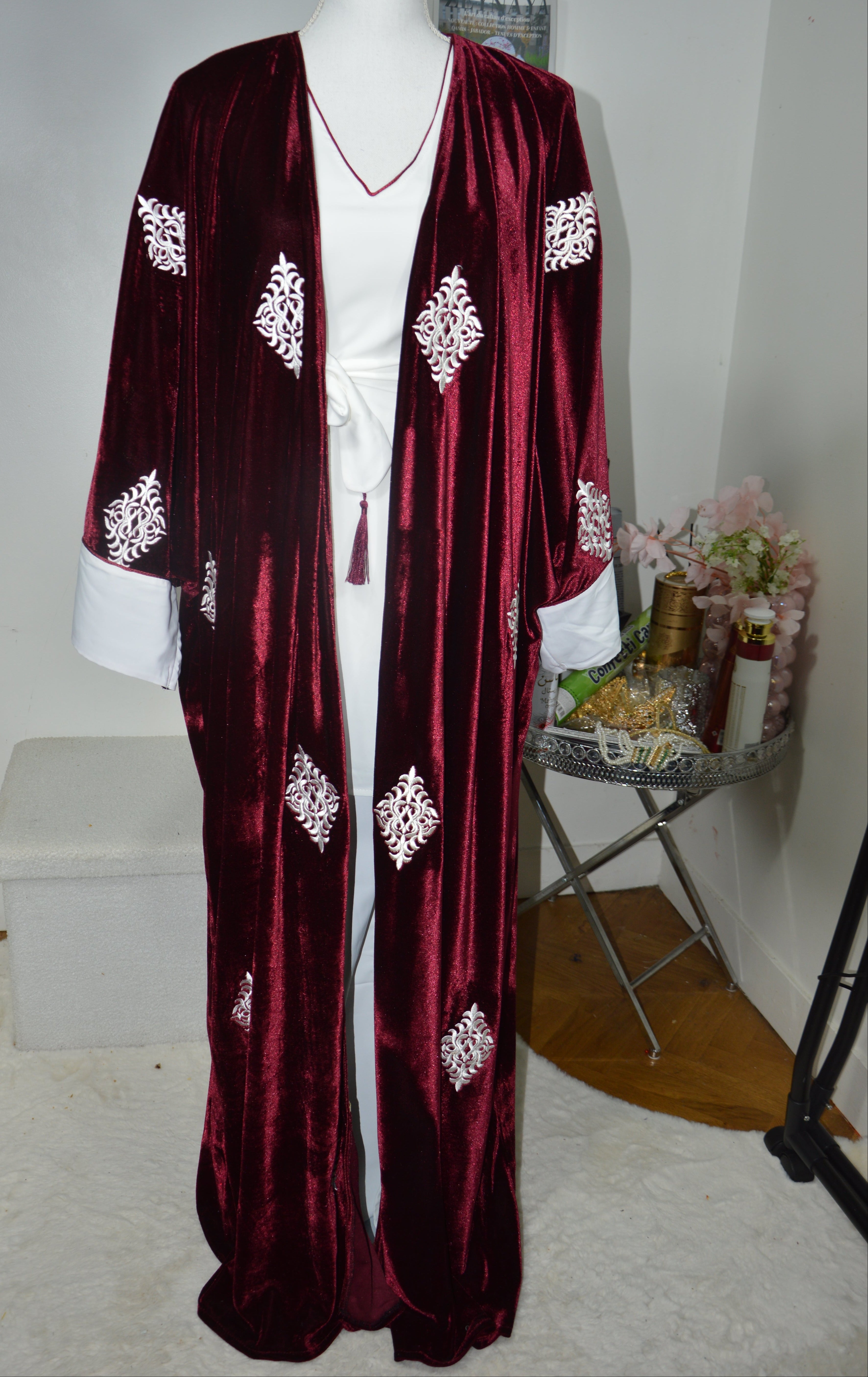 Kimono Velours 4 Pièces Luxe - Bordeaux Prestige