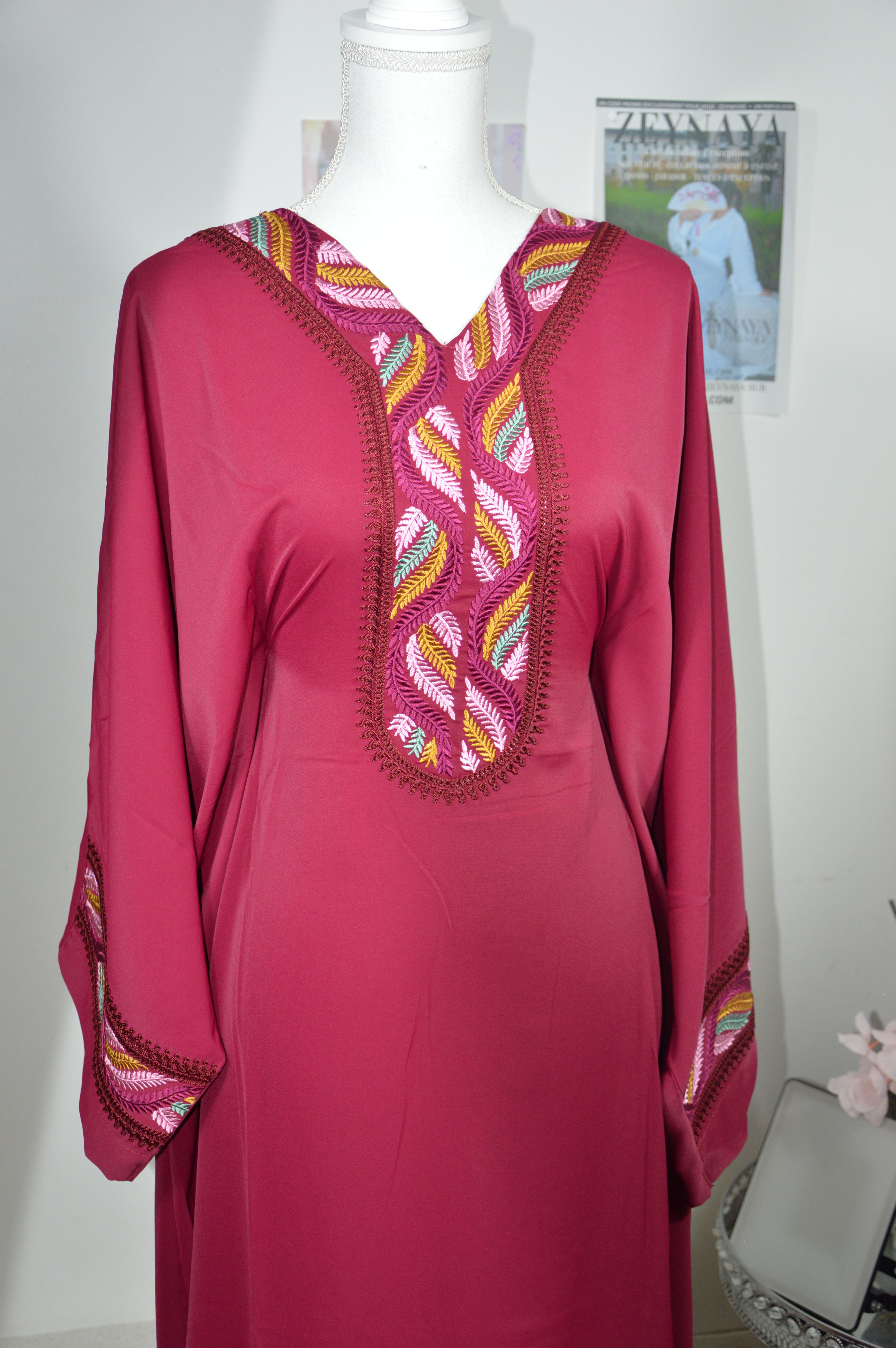 GANDOURA FARASHA BORDEAUX BRODE