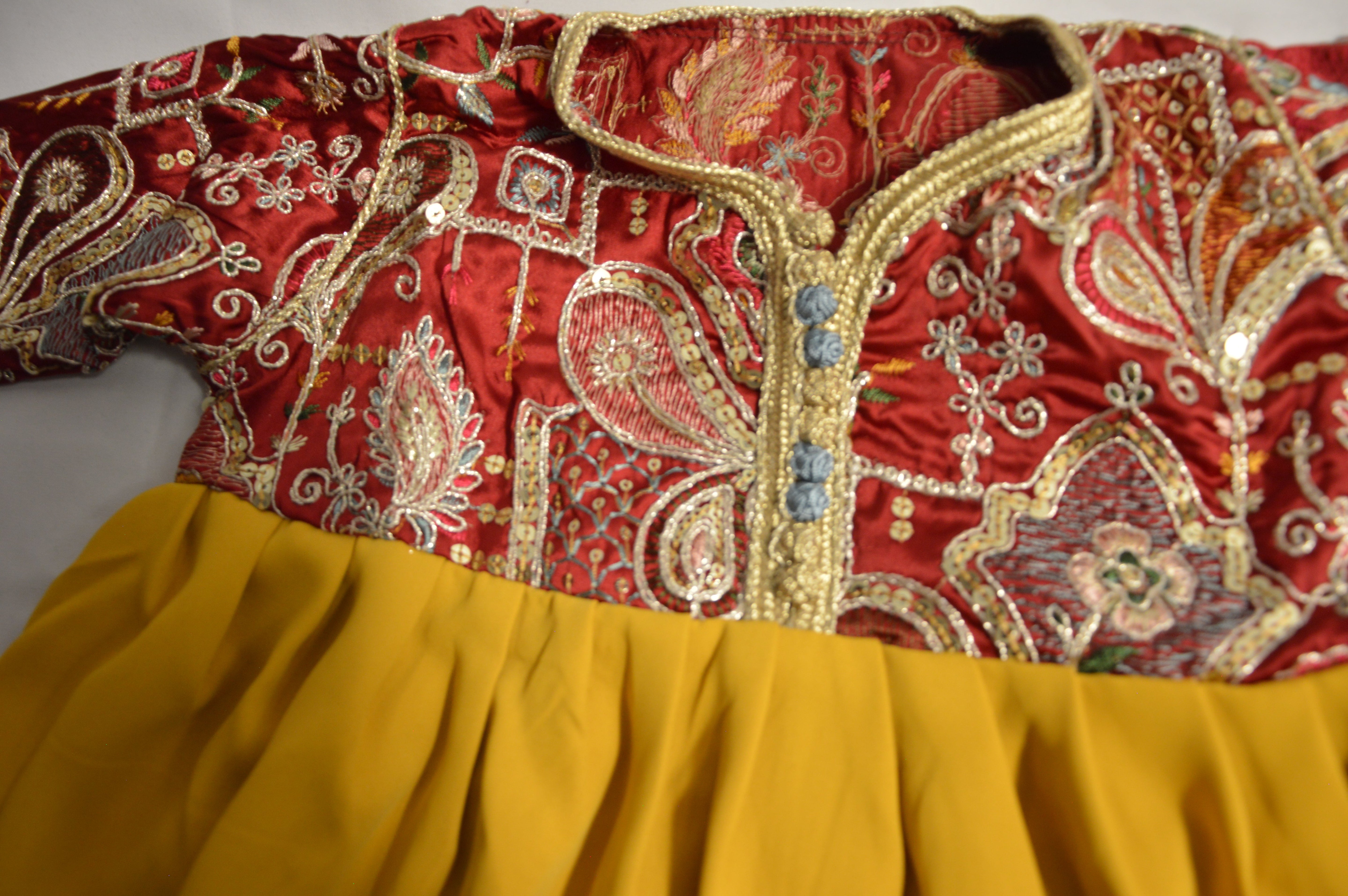 Robe Caftan Sari Vert Rouge Enfant - Tenue Fille 2 ans