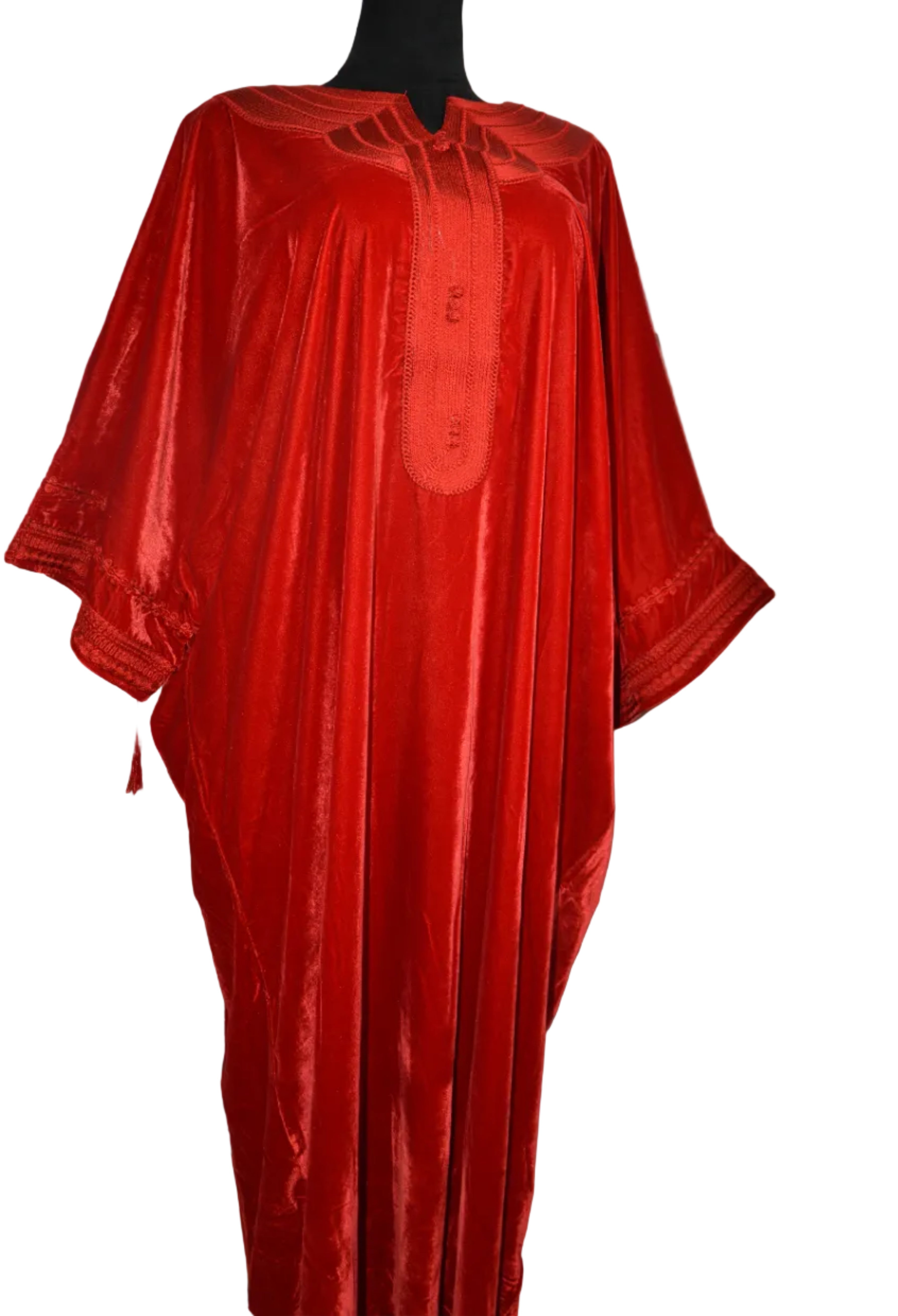Gandoura Velours Rouge Brodée - Élégance Marocaine