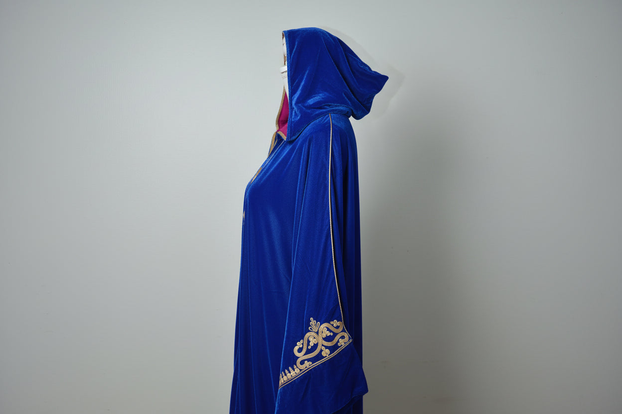Jellaba Velours Bleu Royal Brodé Or - Élégance Marocaine