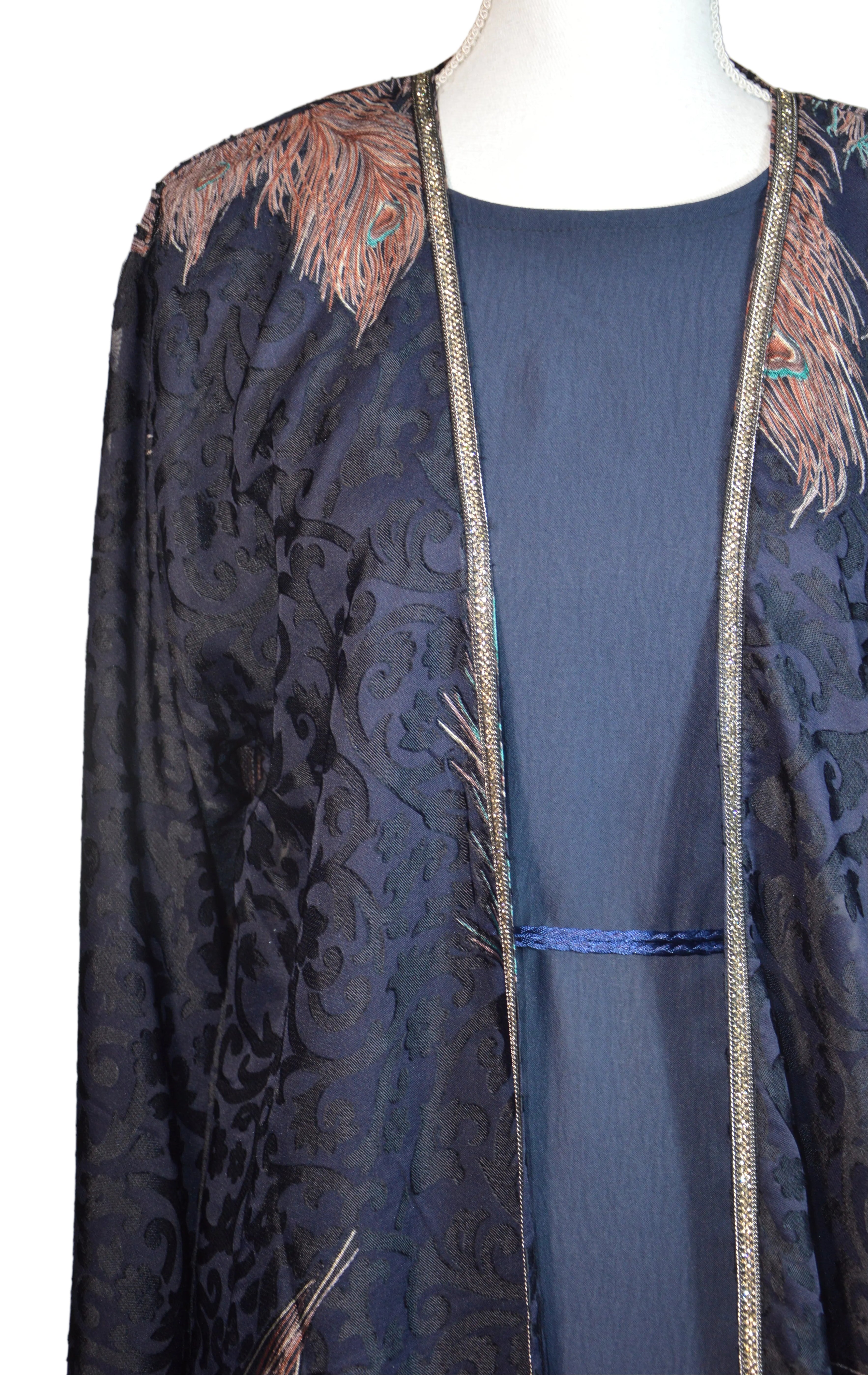 Abaya Kimono Brodé floral Bleu Vert - collection dubai