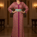 Caftan Prestige Rose & Emerald Green – Multicolored Embroidery