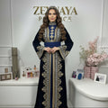 Royal Midnight Blue Velvet Takchita – Gold & Silver Embroidery