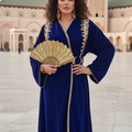 Royal Blue Velvet Kaftan Kimono - Embroidered Moroccan Luxury