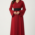 Royal Elegance Red Kaftan – Refined Embroidery and Black Belt