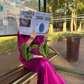 Fuchsia Satin Caftan & Green Belt – ZEYNAYA Prestige