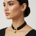 Deep Black Oriental Necklace - Rectangular Medallion