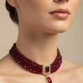 Burgundy oriental necklace - rectangular stone