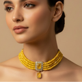 Collier oriental jaune safran – pierre rectangulaire
