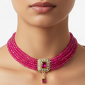 Fuchsia oriental necklace – square set stone