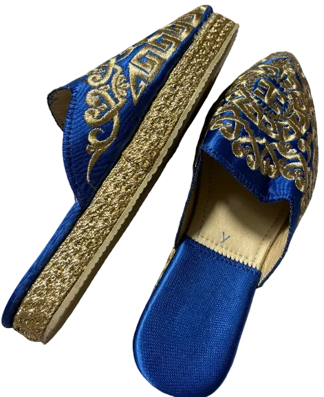Babouche Marocaine Artisanale BLEU ROYAL OR