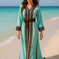 Seagreen Takchita – Brown Embroidery & Multicolor Beads