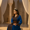 Royal Blue Takchita – Brown Embroidery & Multicolored Beads