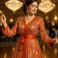 Takchita Orange Brique Prestige – Broderies & Sequins Dorés