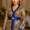 Takchita Bleu Royal & Doré – Luxe Oriental, Broderies et Sequins