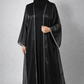Abaya Kimono Noire Satinee AVEC SES MANCHES PERLEES