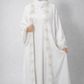 Abaya Kimono Blanche Mariee - Broderies Florales Argent