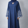 Abaya Bleu brode blanc de fleur - collection dubai