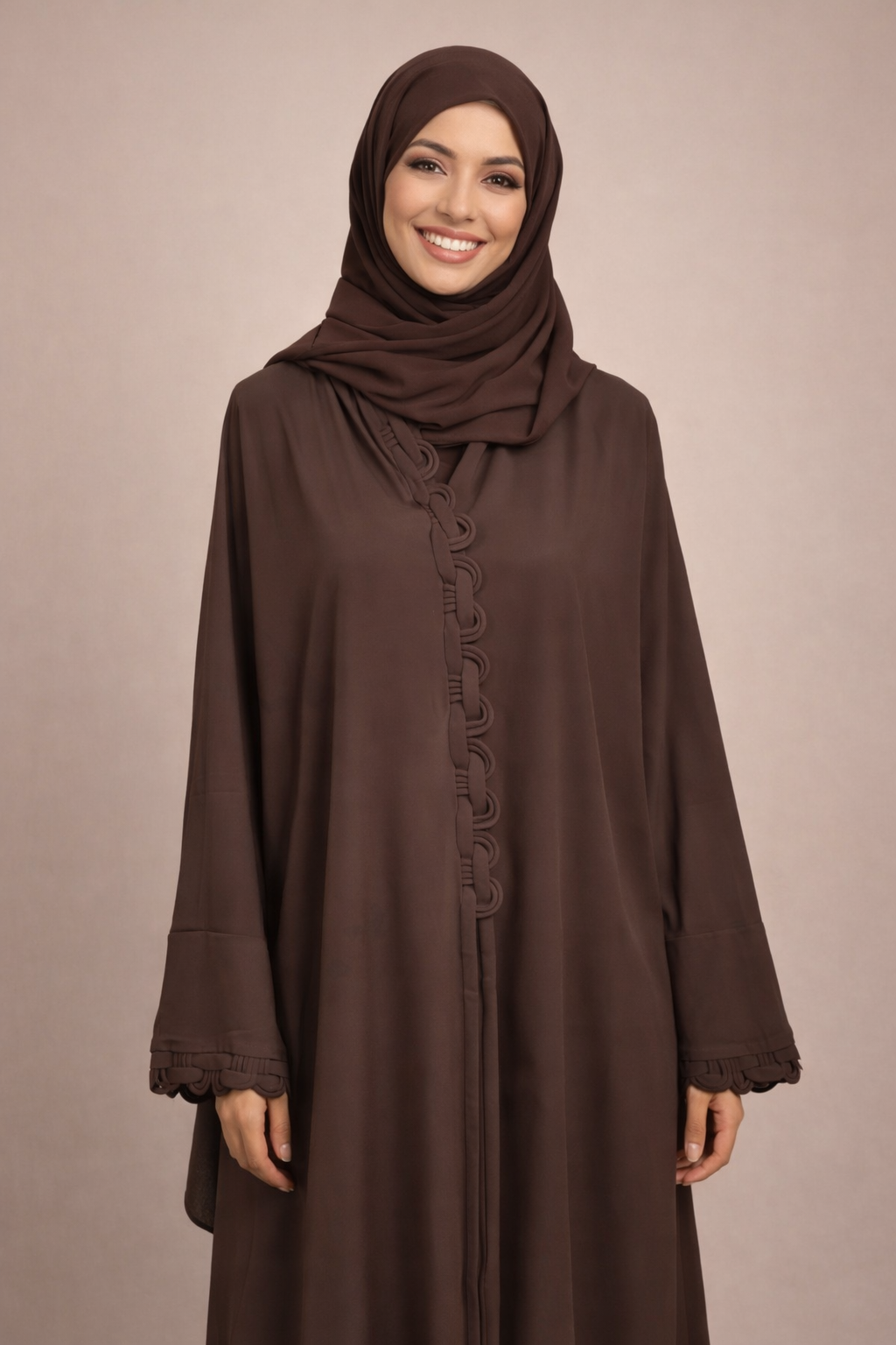 Abaya Tressé Design marron - Élégance de Dubai