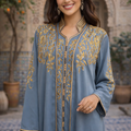 Premium Silver Grey Beaded Kimono - Prestige Elegance