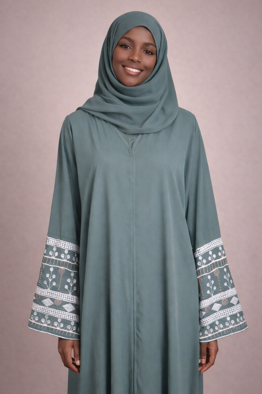 Abaya Emiratie Verte avec Foulard Assorti - Ensemble Luxe
