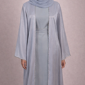 Abaya Kimono Gris Argent Satinee AVEC SES MANCHES PERLEES