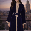 Caftan Col Montant Prune - Velours Prestige Marocain