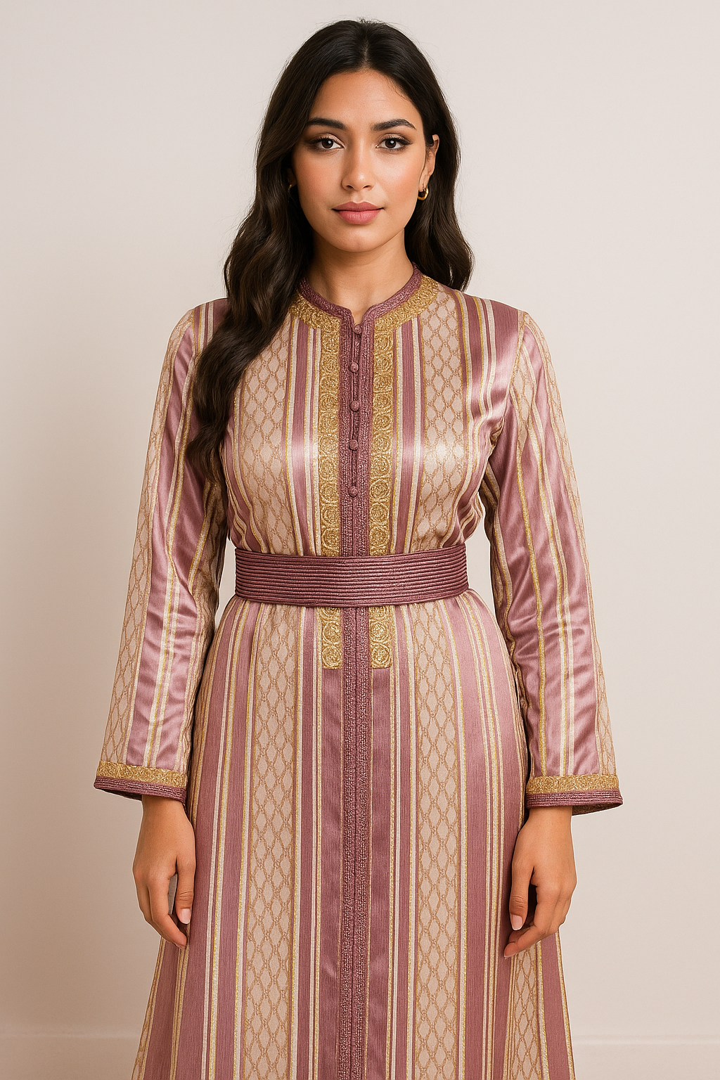 Caftan Marocain Rose Prune – Satin & Broderies Dorées