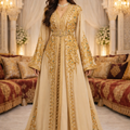 Takchita Haute Couture Crêpe Nacré Nude & Bleu Ciel – Douceur Céleste & Luxe Marocain