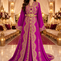 Caftan Mariée Fuchsia avec Traîne et Broderies Luxueuses