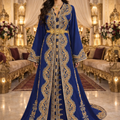 Caftan Mariée Bleu avec Traîne et Broderies Luxueuses