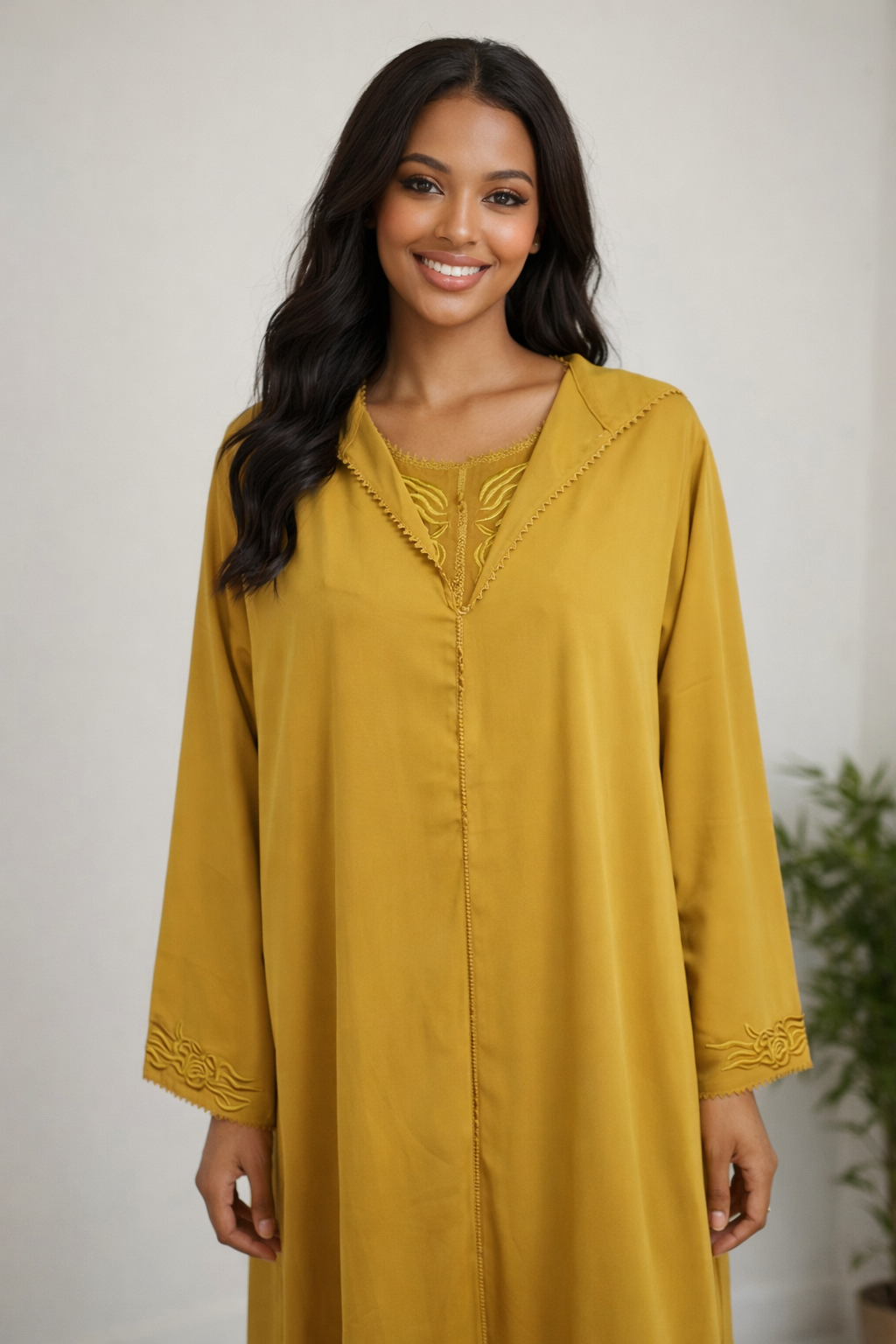 Jellaba 2 Pièces Moutarde - Caftan Marocain Femme Luxe