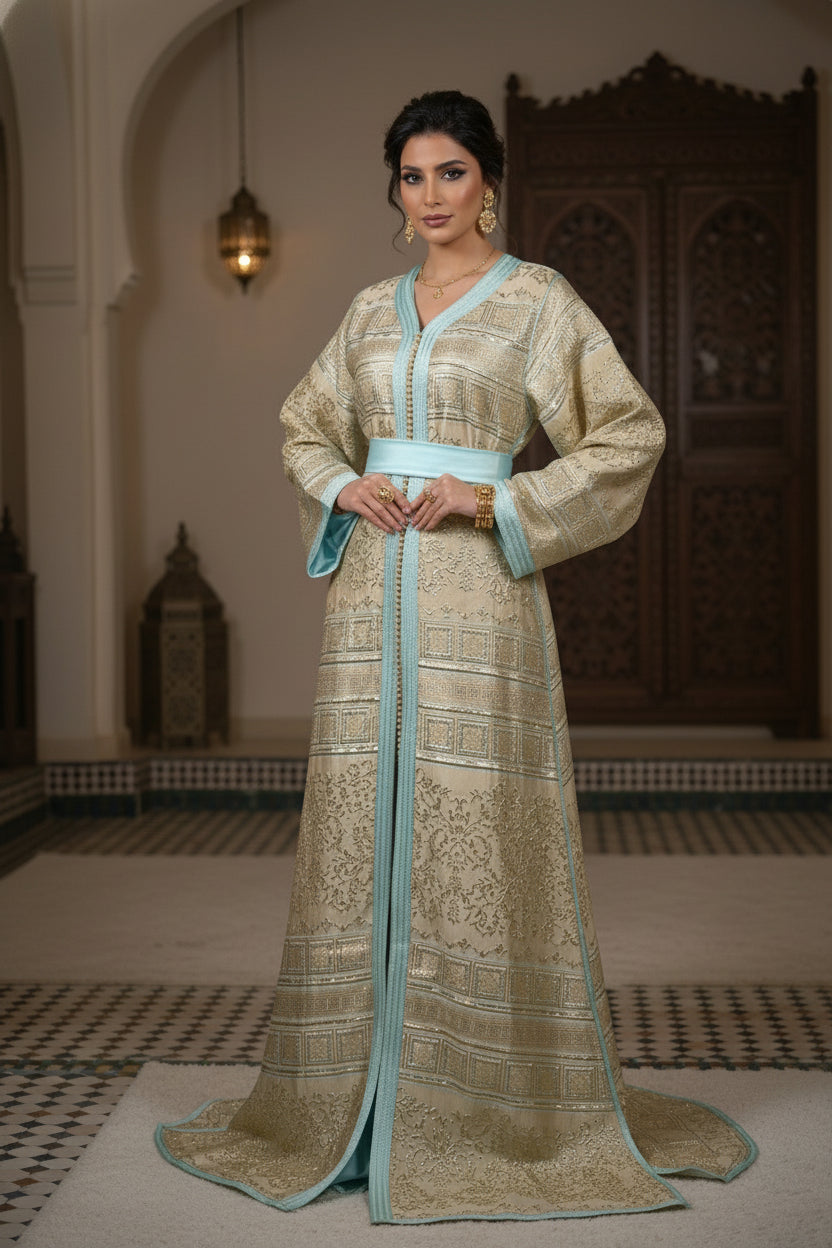 Takchita Brocard Doré & Bleu Ciel – ZEYNAYA Prestige