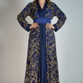 Midnight blue takchita with gold sequins – Draped belt – Zeynaya Prestige