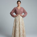 Ensemble Jupe Brocart Rose & Or – Féminité Fleurie & Luxe Marocain