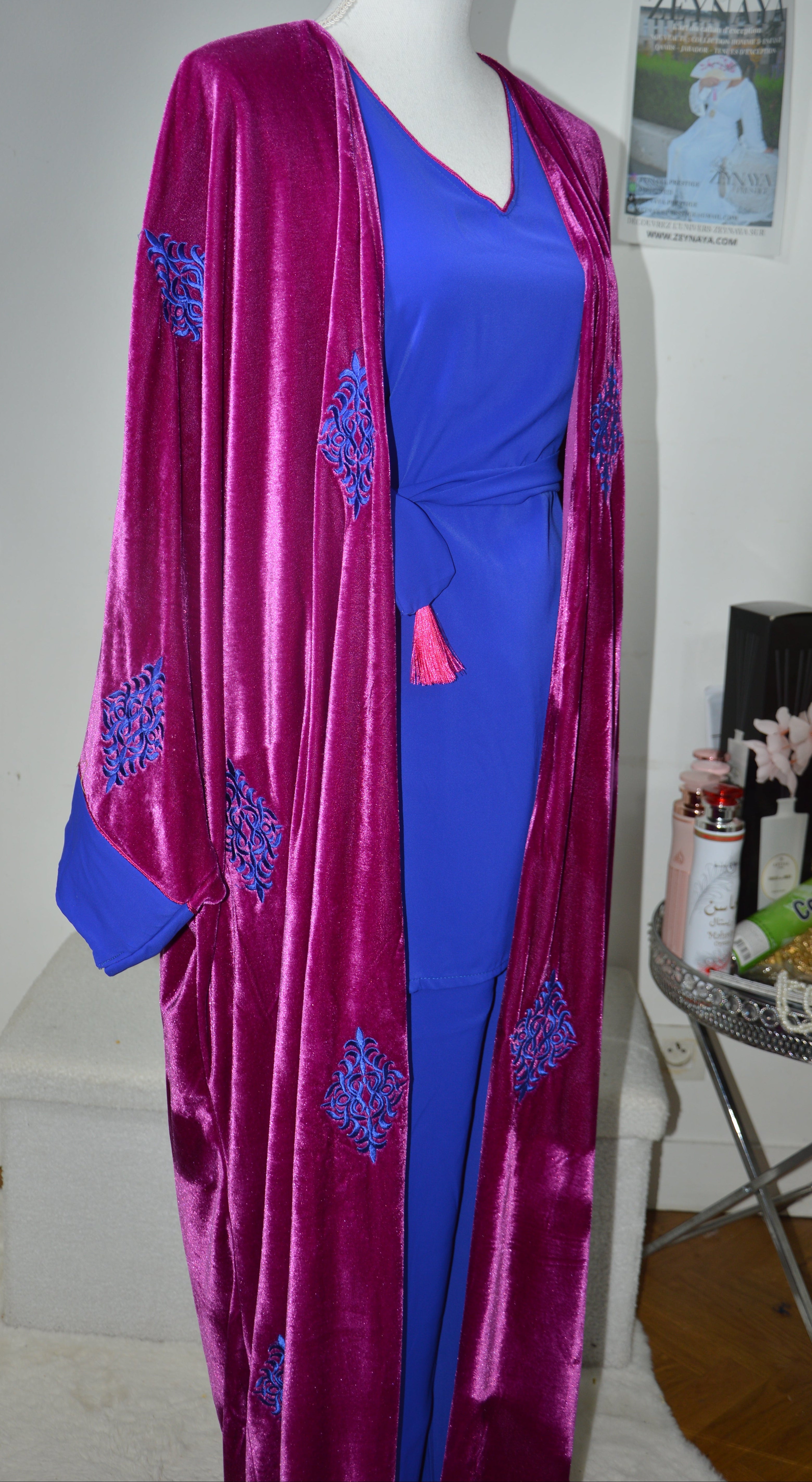 Kimono Velours 4 Pièces Luxe - Fuschia Éclatant