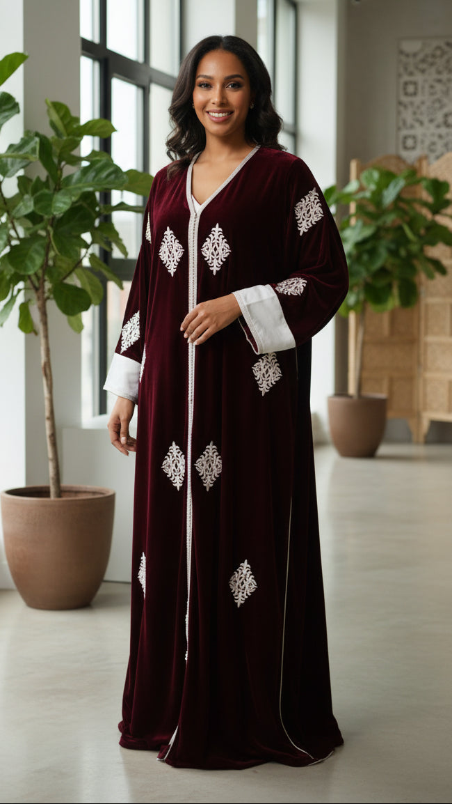 Kimono Velours 4 Pièces Luxe - Bordeaux Prestige