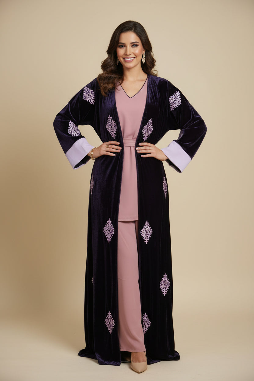 Kimono Velours 4 Pièces Luxe - Violet Impérial