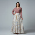 Ensemble Haut Rose & Jupe Brocart Bleu Clair Or