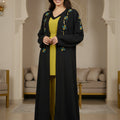 Premium Crepe Kimono 4-Piece Set Embroidered Beaded - Black Elegance