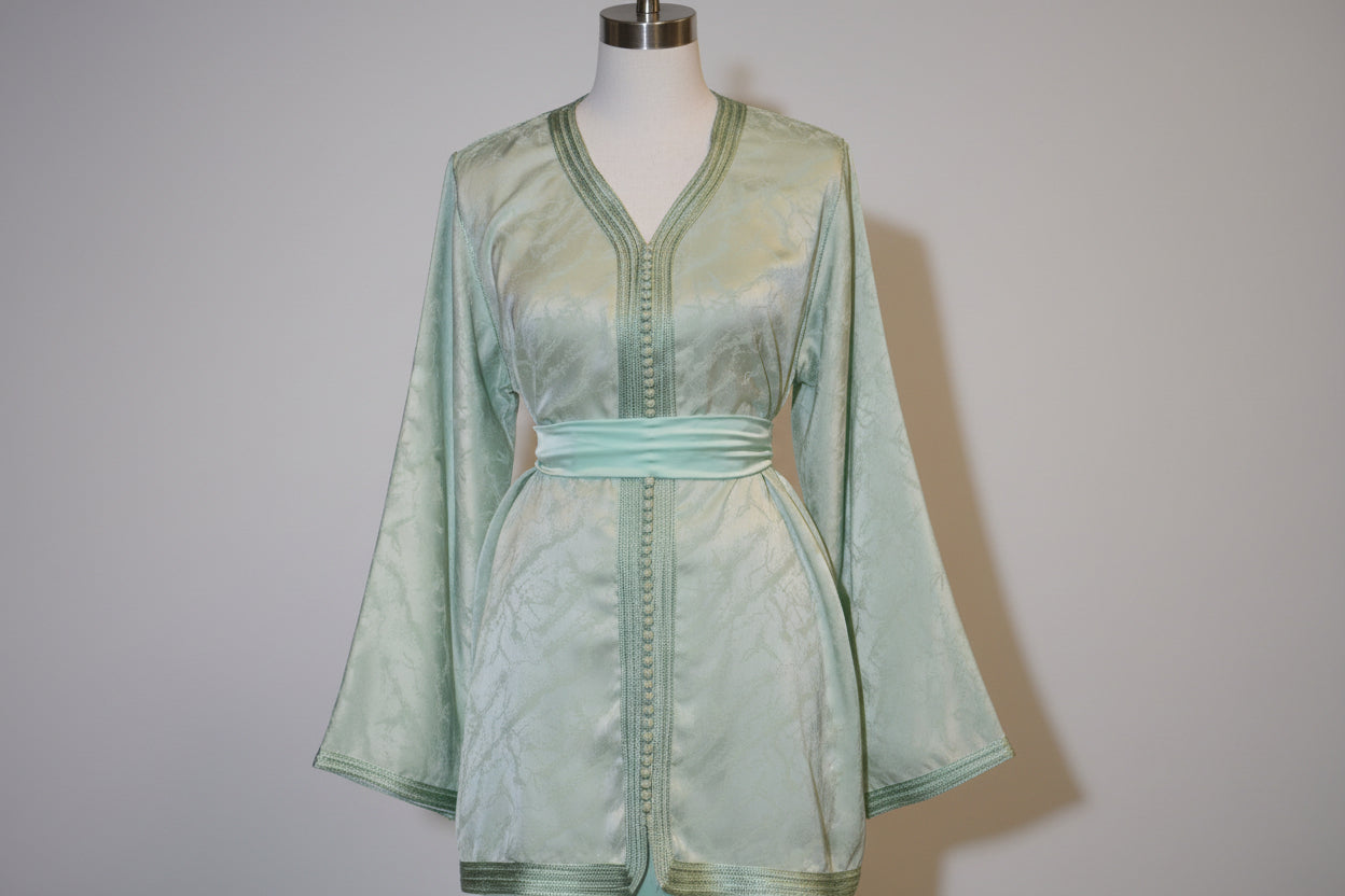 Jabador Vert Menthe – Élégance Marocaine Artisanale