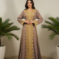 Gold taupe caftan – Hand-beaded embroidery