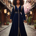 Night Blue Velvet Caftan Kimono - Moroccan Elegance