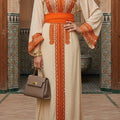 CAFTAN VELOURS BEIGE BRODE ORANGE