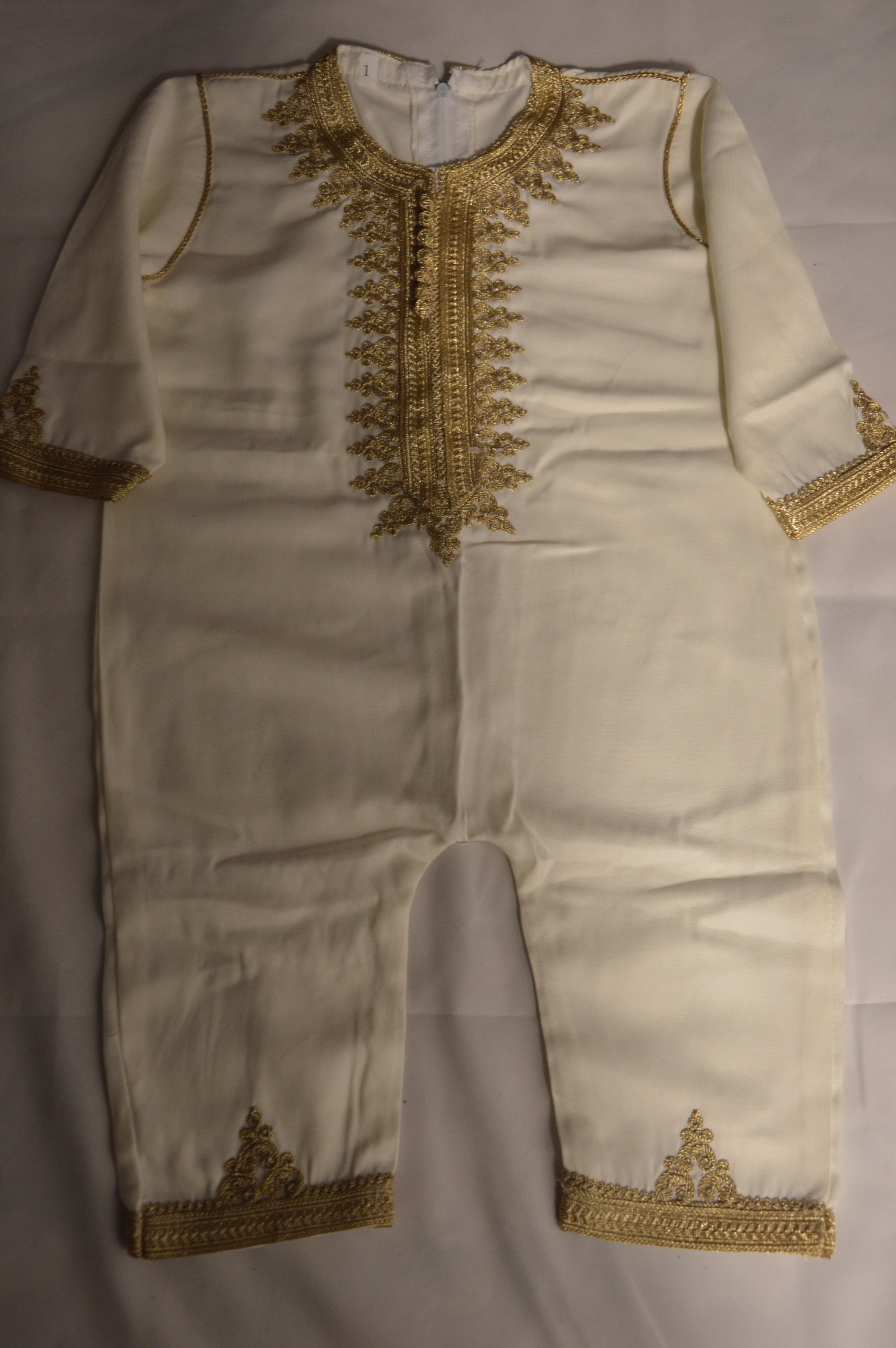 Grenouillère Bébé Luxe Satin Blanc & Cape Velours Bleu Roi Brodé Or