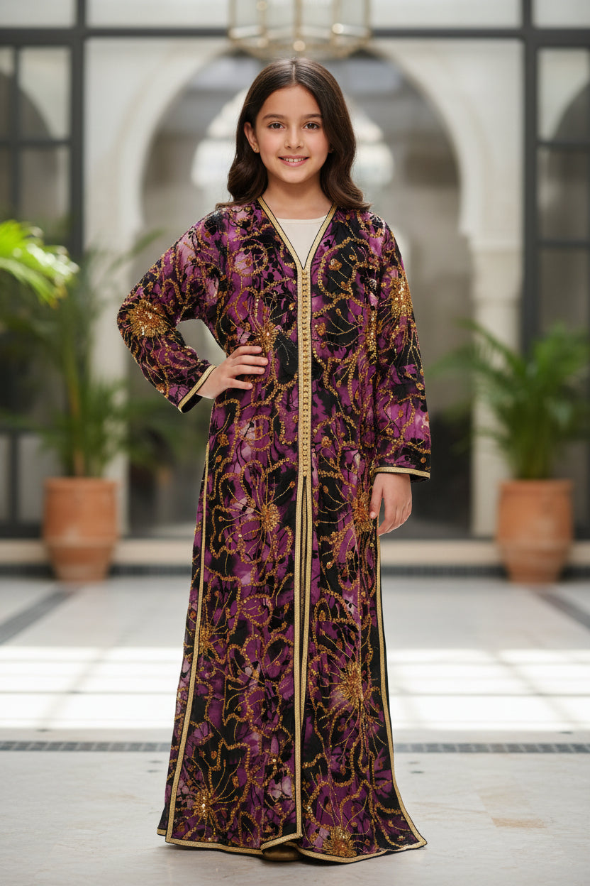 Takchita Fille Violette - Caftan Marocain Enfant de Luxe