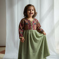 Green Fuchsia Caftan Sari Dress for Children - Girl's Outfit 3 years old